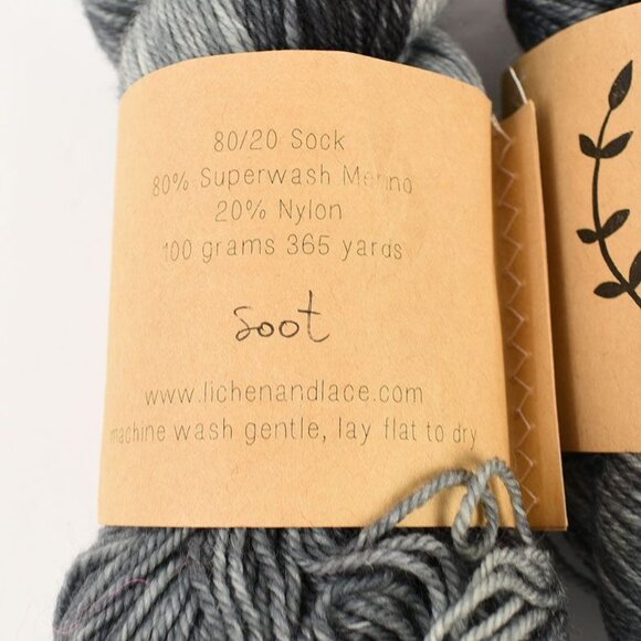 Lichen and Lace Hand-Dyed 80/20 Sock Yarn 2 Skeins SW Merino Nylon Soot Gray - Picture 2 of 3